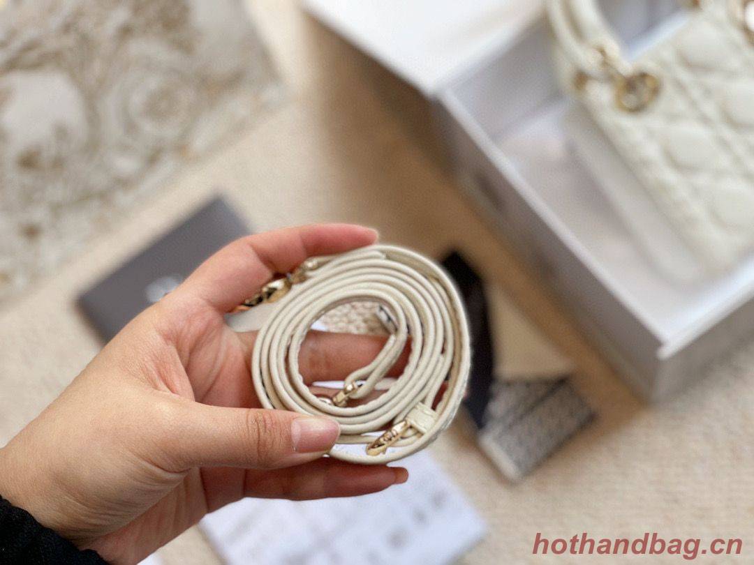 MICRO DIORAMOUR LADY DIOR BAG S08568 White & Gold-Tone Metal MICRO DIORAMOUR LADY DIOR BAG S08568 White & Gold-Tone Metal