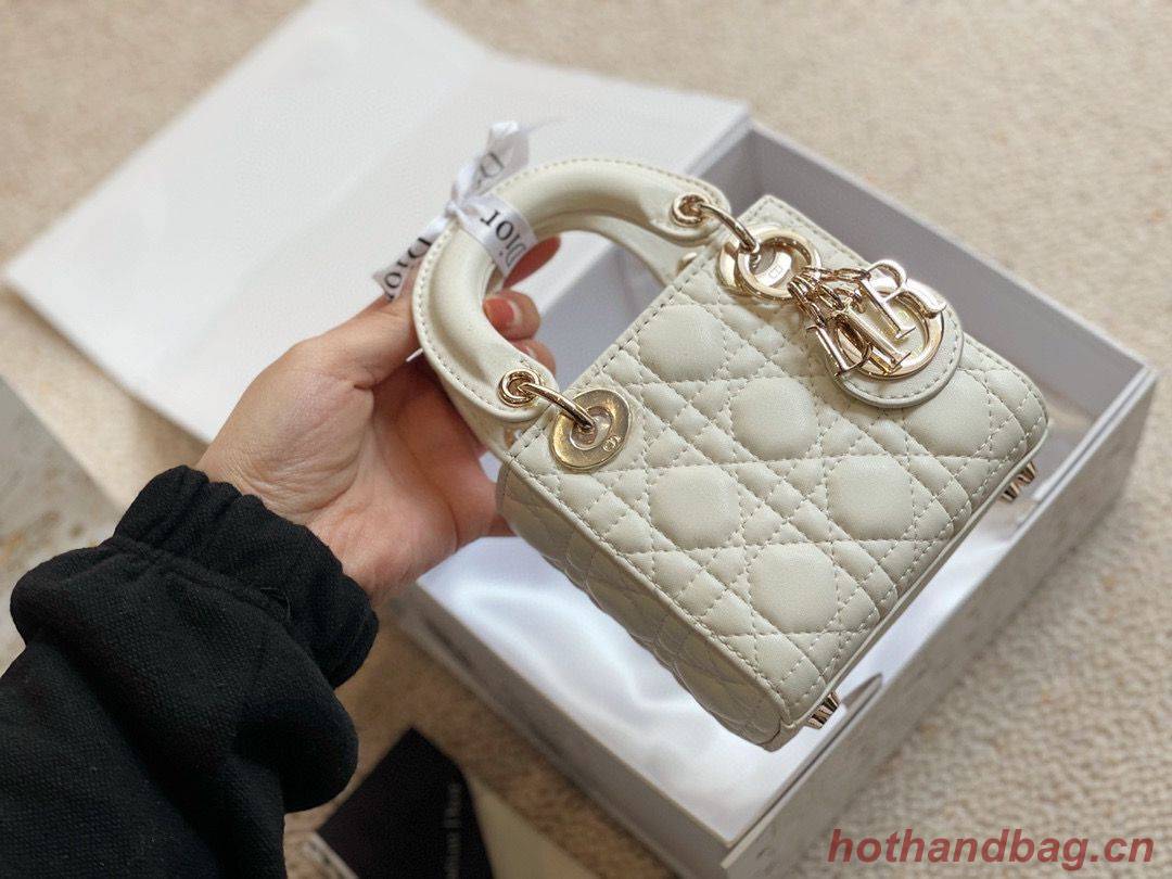 MICRO DIORAMOUR LADY DIOR BAG S08568 White & Gold-Tone Metal MICRO DIORAMOUR LADY DIOR BAG S08568 White & Gold-Tone Metal