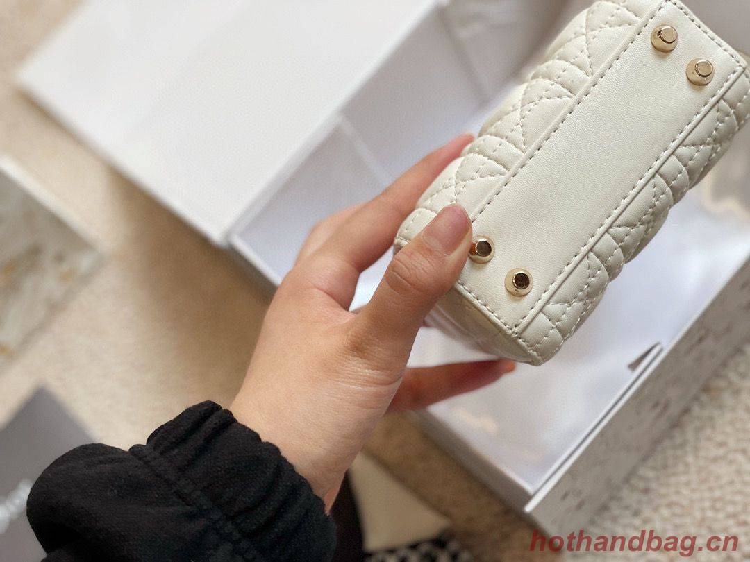 MICRO DIORAMOUR LADY DIOR BAG S08568 White & Gold-Tone Metal MICRO DIORAMOUR LADY DIOR BAG S08568 White & Gold-Tone Metal