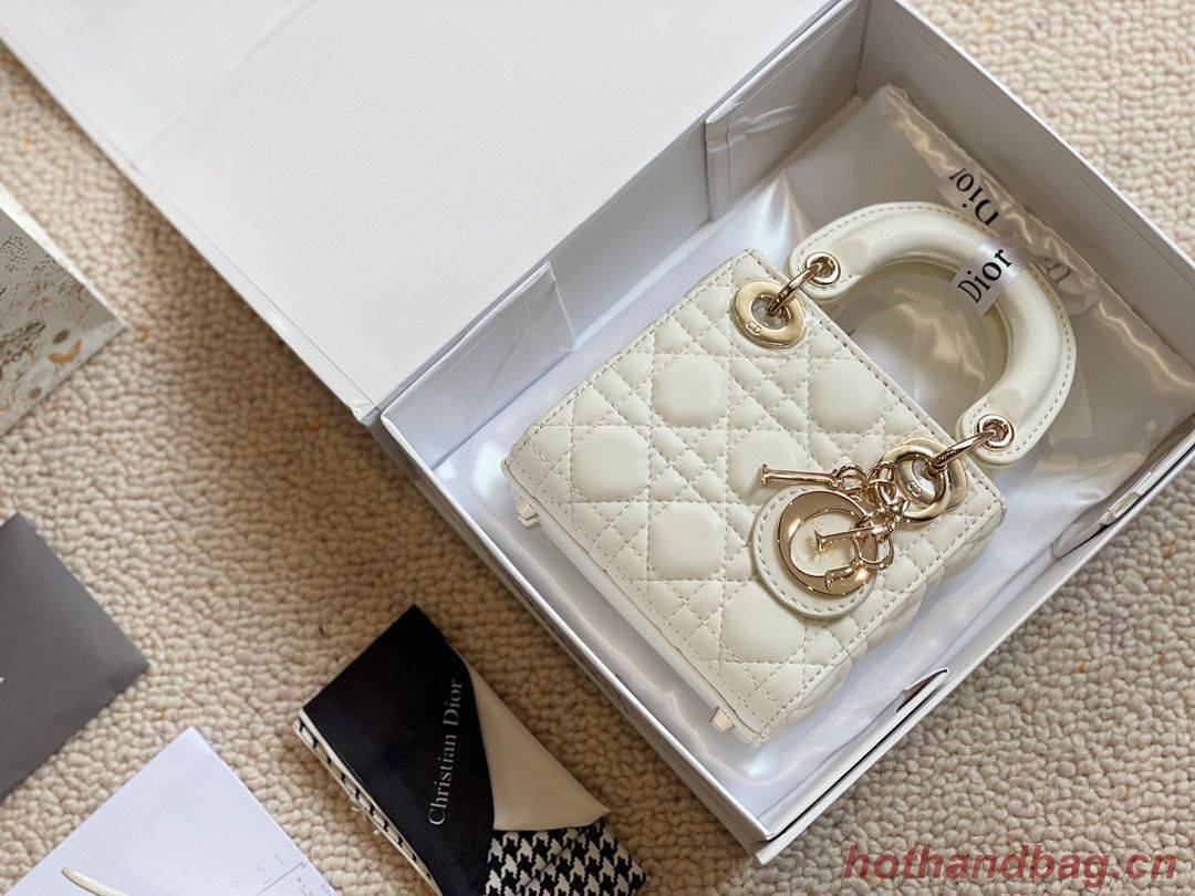 MICRO DIORAMOUR LADY DIOR BAG S08568 White & Gold-Tone Metal MICRO DIORAMOUR LADY DIOR BAG S08568 White & Gold-Tone Metal