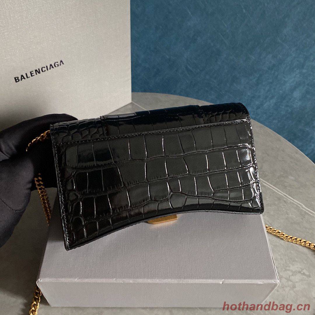 Balenciaga HOURGLASS Wallet With Chain Crocodile Embossed 656050 Black Balenciaga HOURGLASS Wallet With Chain Crocodile Embossed 656050 Black