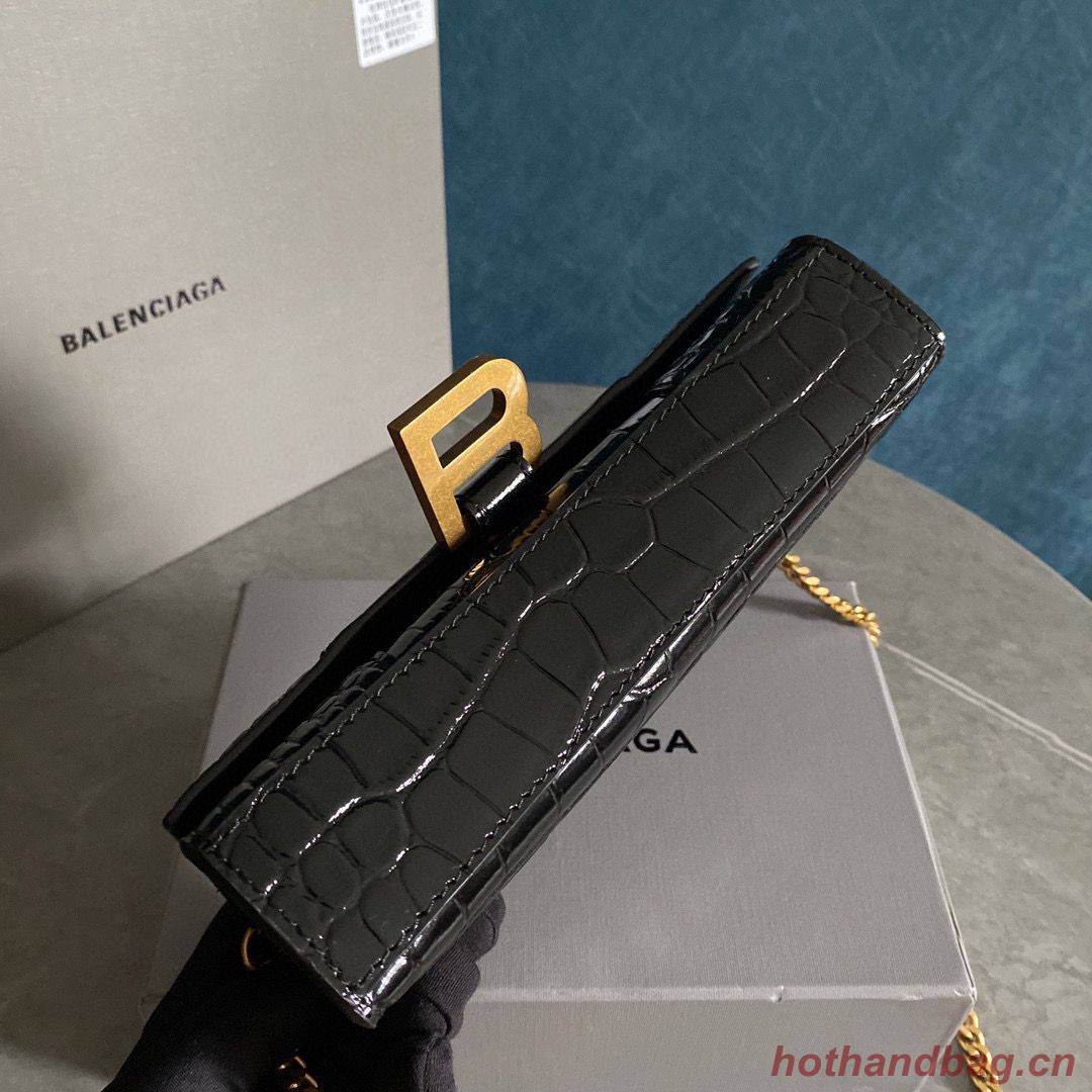 Balenciaga HOURGLASS Wallet With Chain Crocodile Embossed 656050 Black Balenciaga HOURGLASS Wallet With Chain Crocodile Embossed 656050 Black