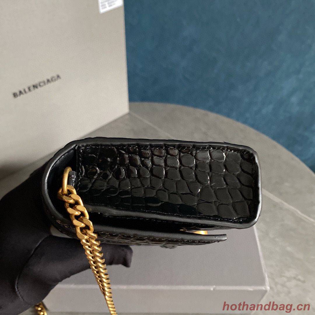 Balenciaga HOURGLASS Wallet With Chain Crocodile Embossed 656050 Black Balenciaga HOURGLASS Wallet With Chain Crocodile Embossed 656050 Black