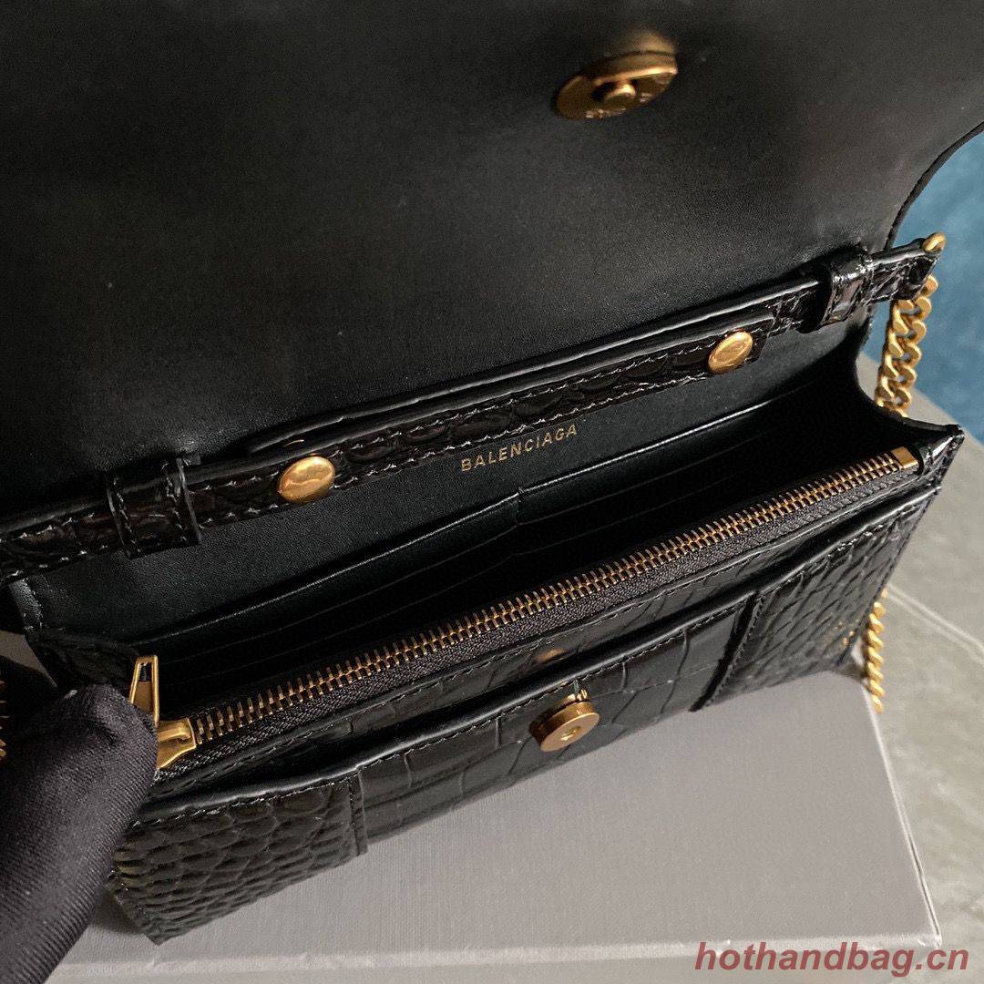 Balenciaga HOURGLASS Wallet With Chain Crocodile Embossed 656050 Black Balenciaga HOURGLASS Wallet With Chain Crocodile Embossed 656050 Black