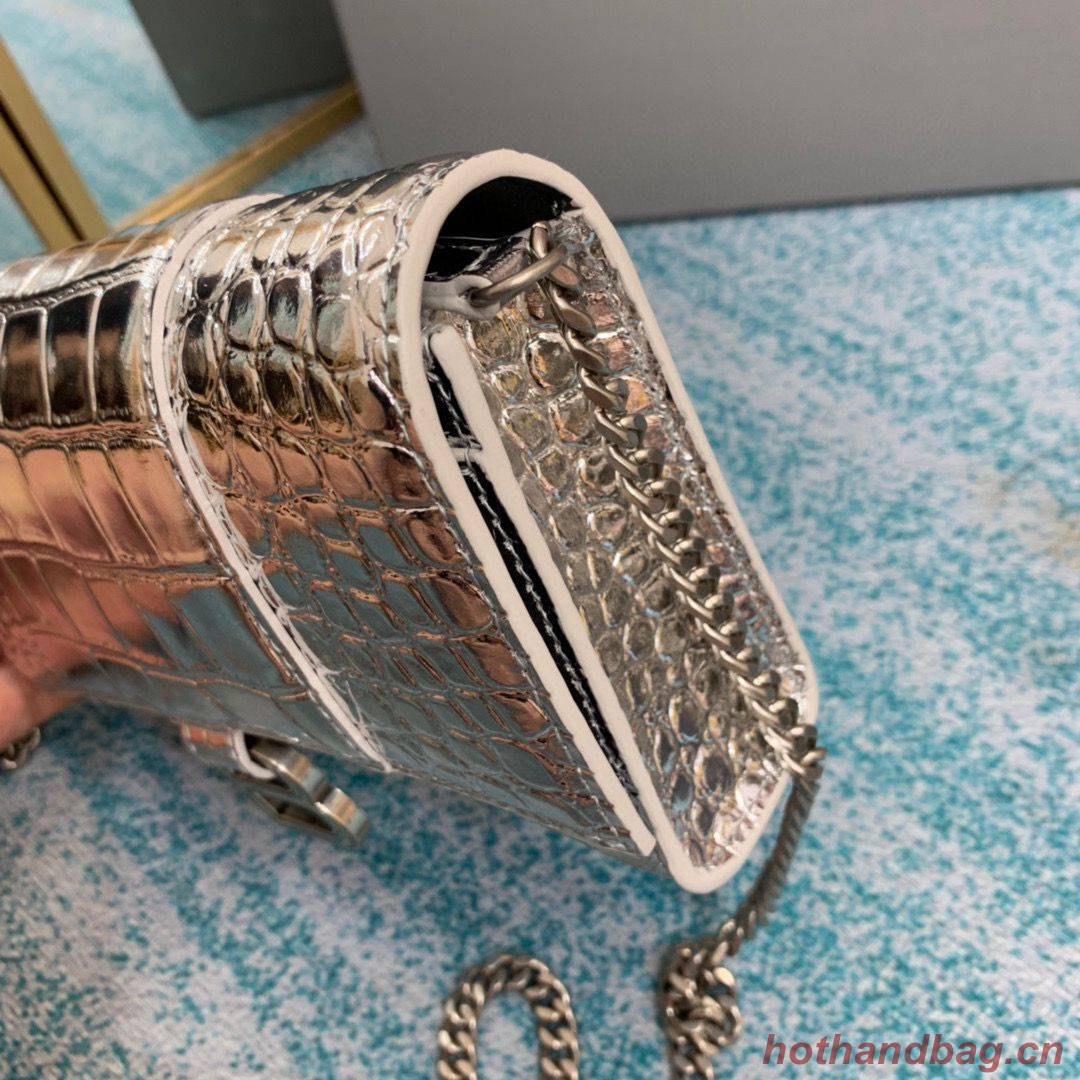 Balenciaga HOURGLASS Wallet With Chain Crocodile Embossed 656050 Silver Balenciaga HOURGLASS Wallet With Chain Crocodile Embossed 656050 Silver