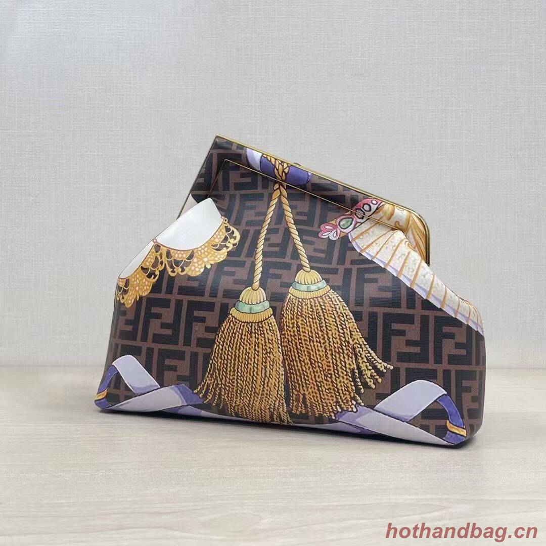 Fendi First Medium Fendace White printed silk bag 8BP127A brown Fendi First Medium Fendace White printed silk bag 8BP127A brown