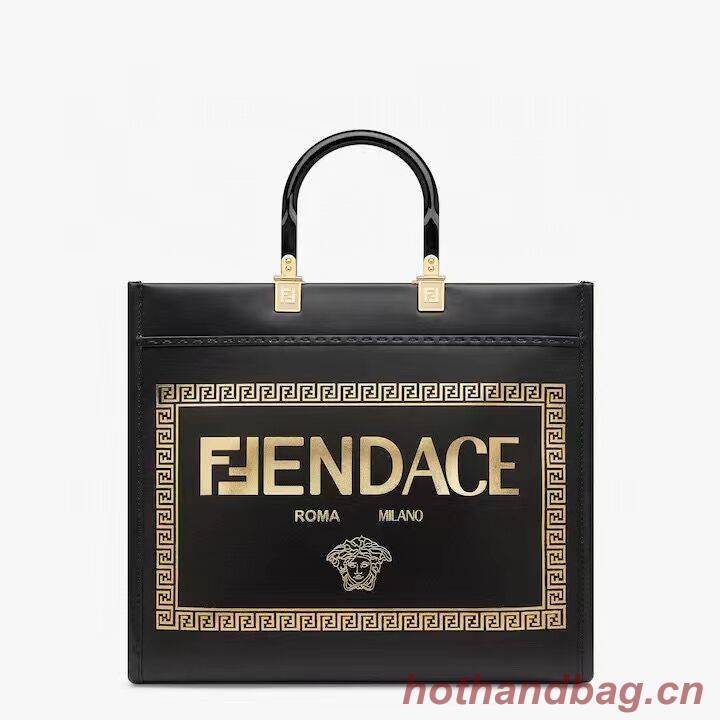 Fendi Sunshine Medium Fendace Printed black leather Logo shopper 8BH386A Fendi Sunshine Medium Fendace Printed black leather Logo shopper 8BH386A