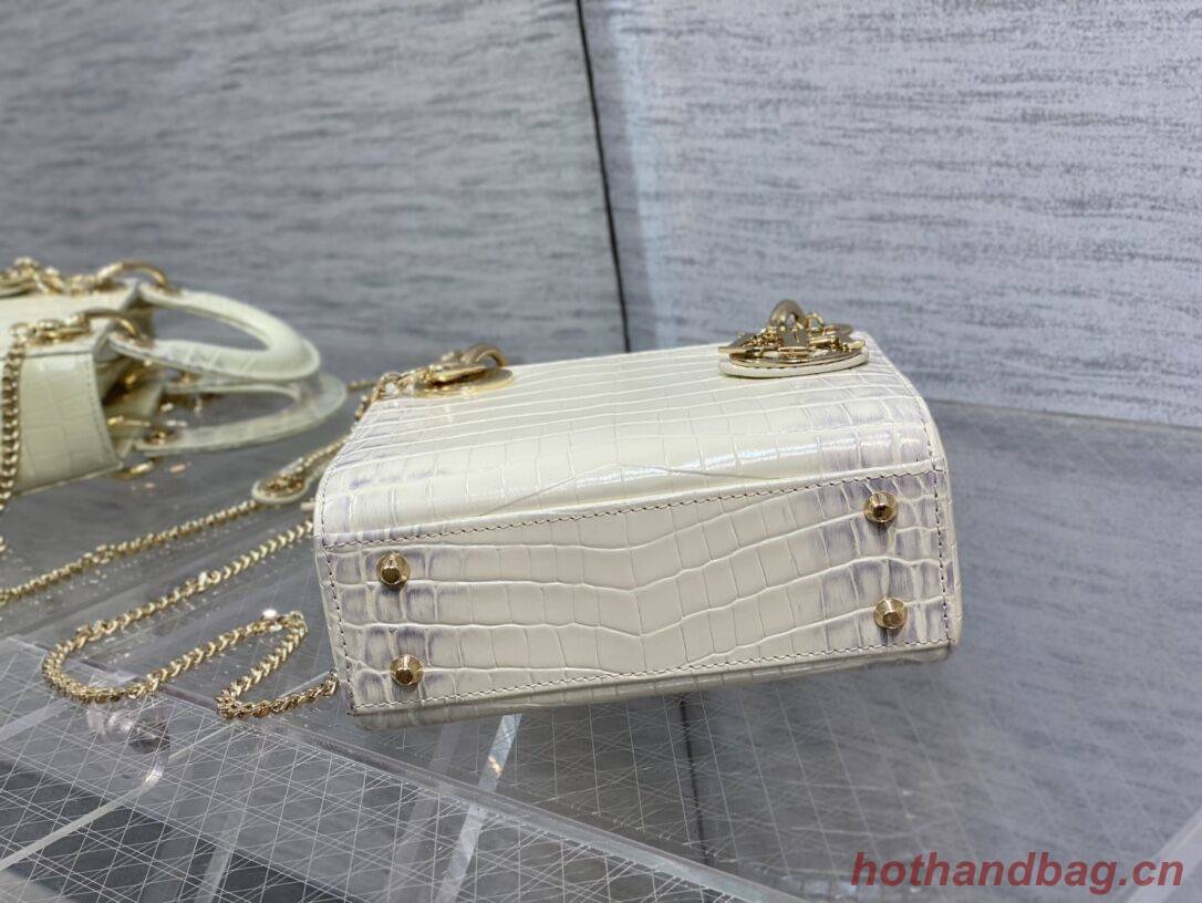 MINI LADY DIOR BAG Cannage crocodile Calfskin C0966 Cream