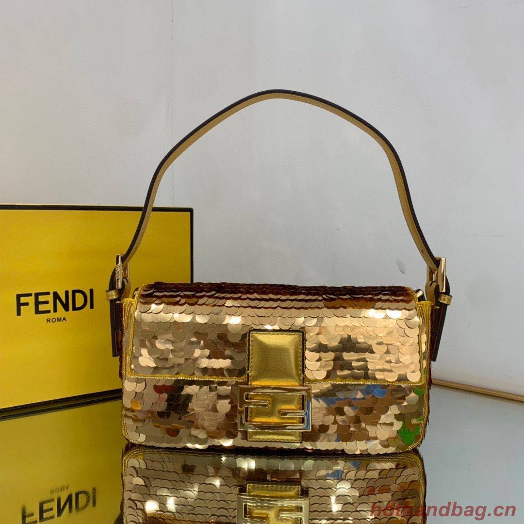 Fendi FF Baguette Gold Metal Sequin Embroidery Bag 2017 Gold Fendi FF Baguette Gold Metal Sequin Embroidery Bag 2017 Gold