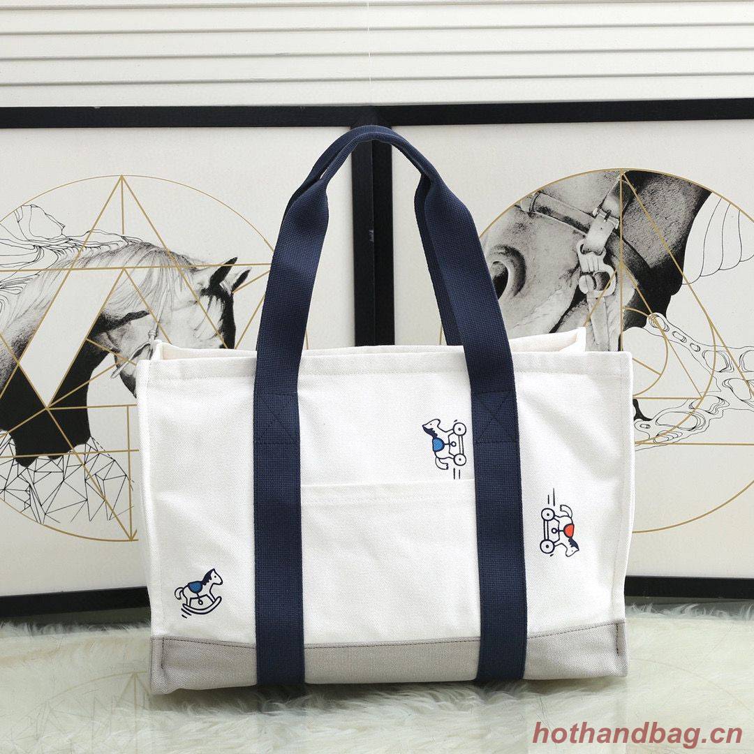 Hermes Adada Nappy Canvas Shopping Bag H5635 Navy&White Hermes Adada Nappy Canvas Shopping Bag H5635 Navy&White