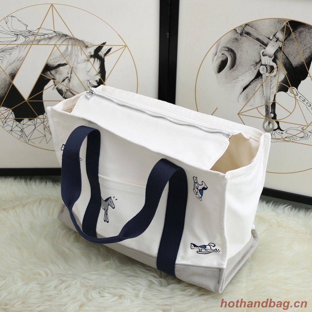 Hermes Adada Nappy Canvas Shopping Bag H5635 Navy&White Hermes Adada Nappy Canvas Shopping Bag H5635 Navy&White
