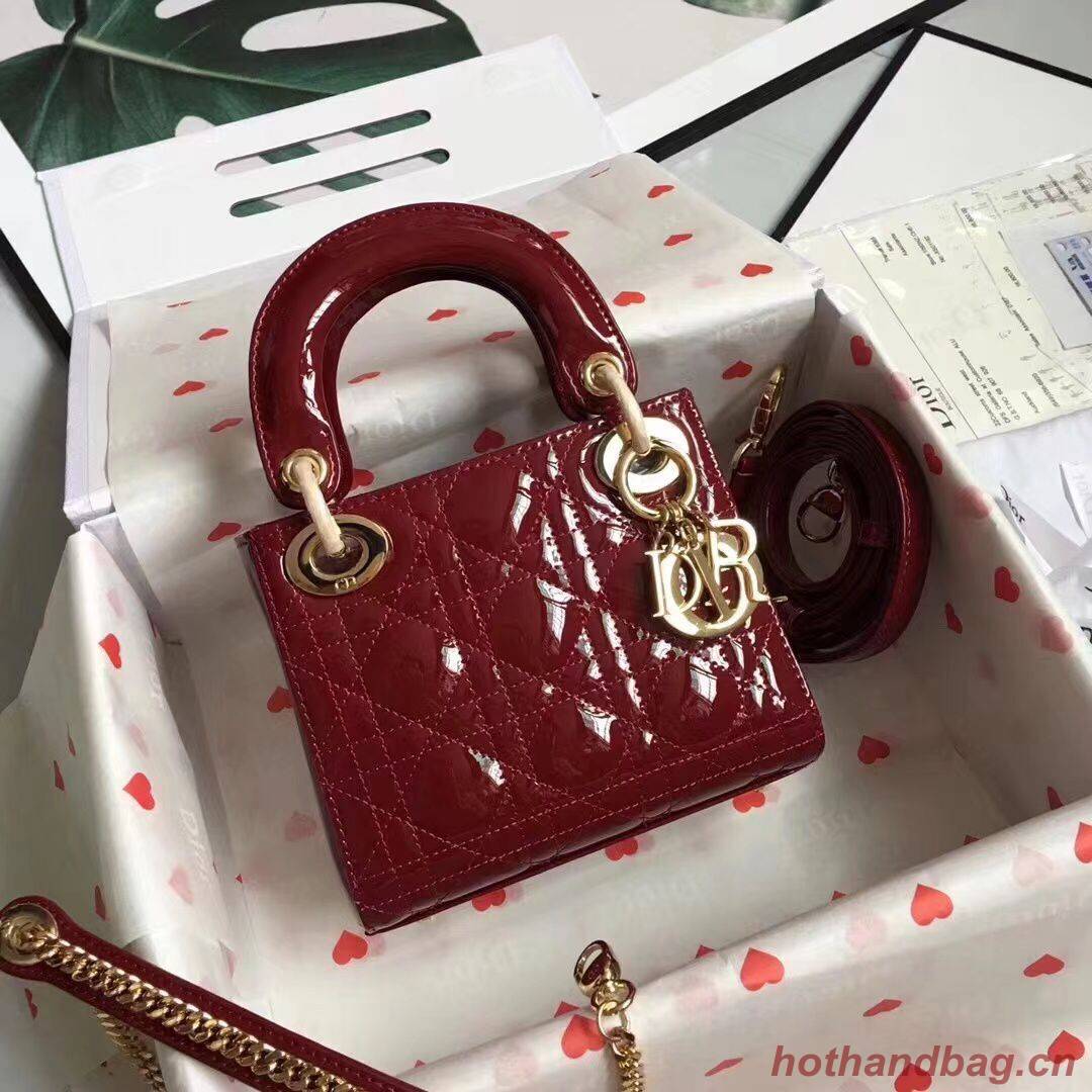 MINI LADY DIOR BAG patent leather M0566OW Wine&gold MINI LADY DIOR BAG patent leather M0566OW Wine&gold