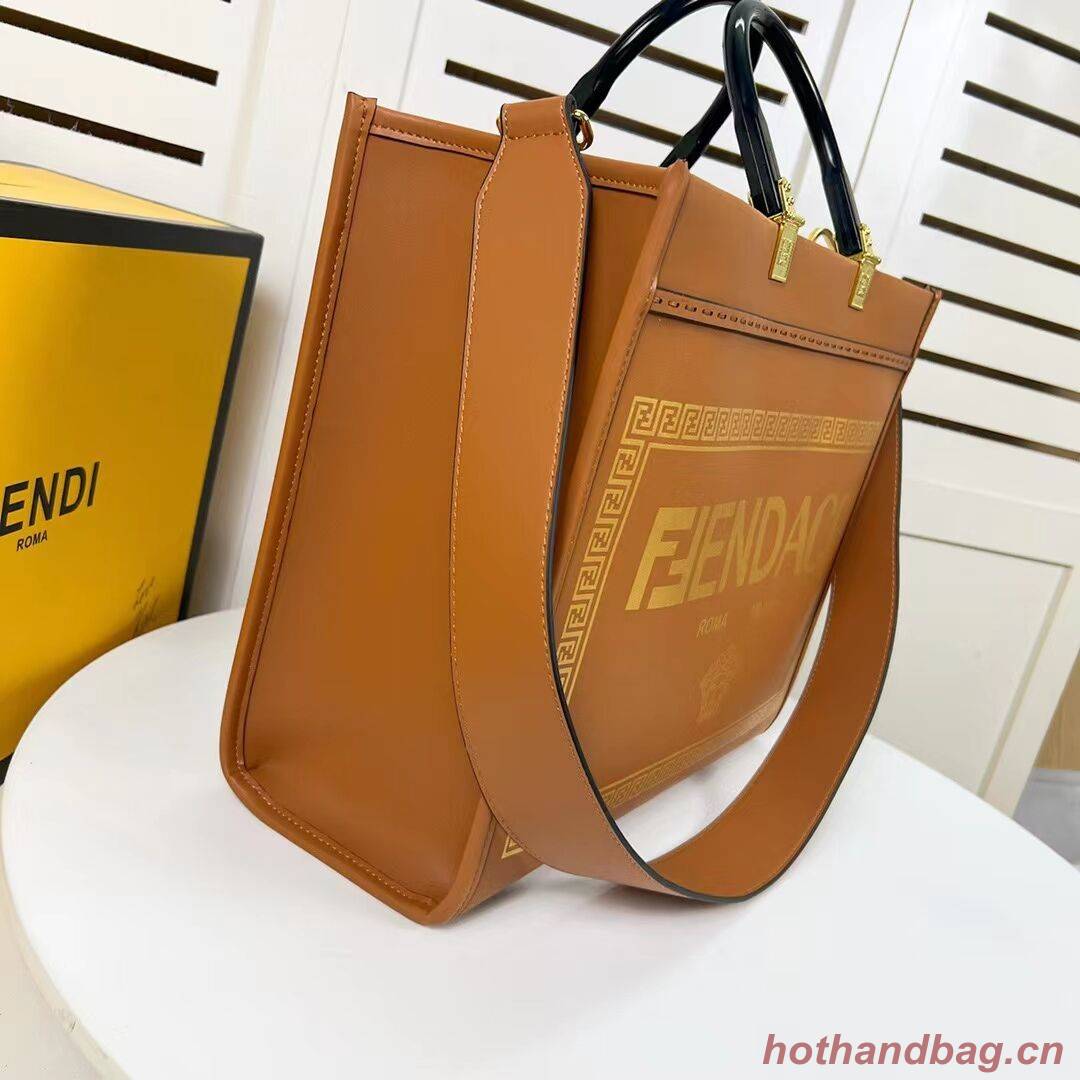 Fendi Sunshine Medium Fendace Printed leather Logo shopper 8BH386A brown Fendi Sunshine Medium Fendace Printed leather Logo shopper 8BH386A brown