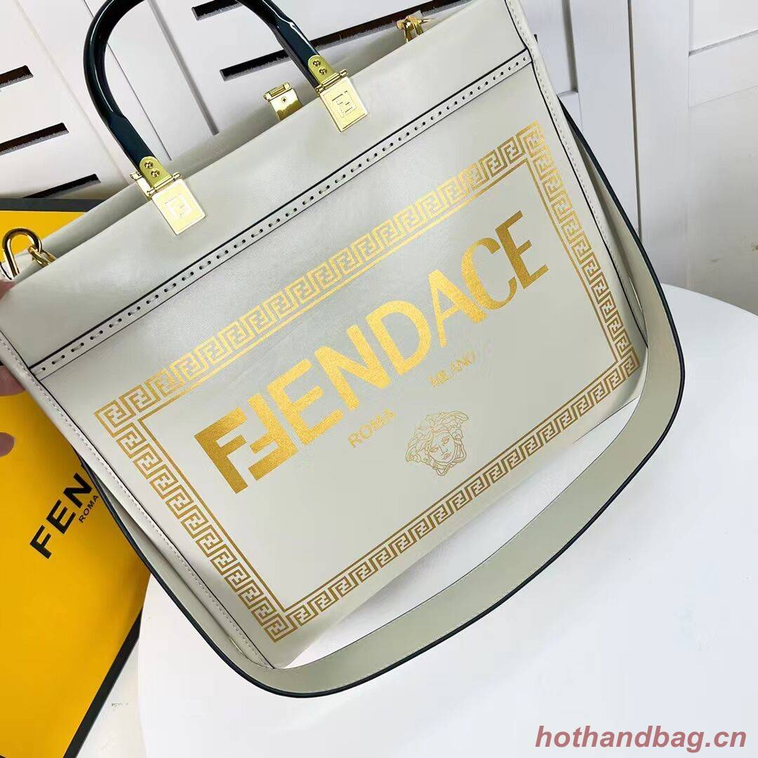 Fendi Sunshine Medium Fendace Printed leather Logo shopper 8BH386A white Fendi Sunshine Medium Fendace Printed leather Logo shopper 8BH386A white