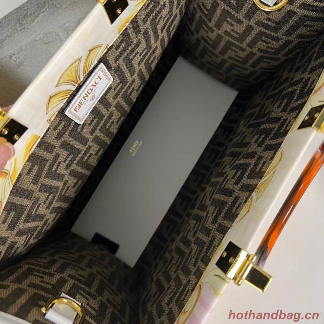 Fendi Sunshine Medium Fendace Printed white leather shopper 8BH386A Fendi Sunshine Medium Fendace Printed white leather shopper 8BH386A