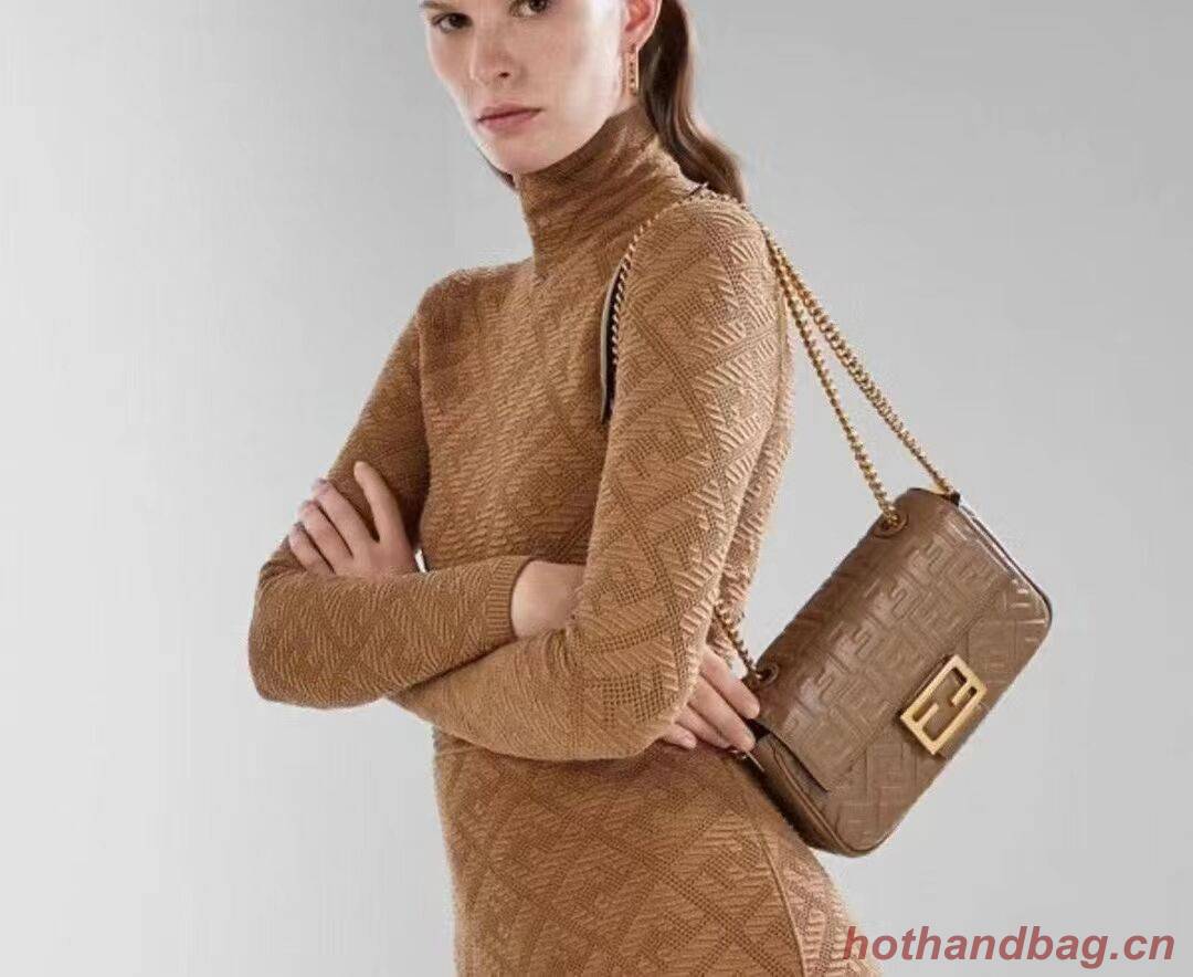 Fendi Baguette nappa leather bag F0881 brown Fendi Baguette nappa leather bag F0881 brown