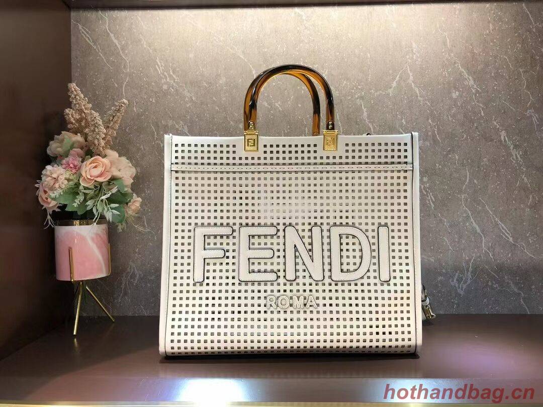 Fendi Sunshine Medium Two-toned perforated leather shopper 8BH386A white Fendi Sunshine Medium Two-toned perforated leather shopper 8BH386A white