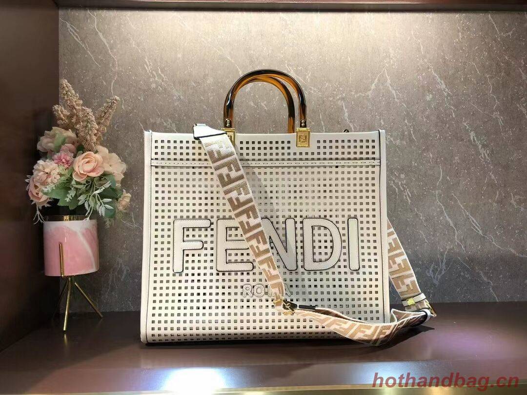 Fendi Sunshine Medium Two-toned perforated leather shopper 8BH386A white Fendi Sunshine Medium Two-toned perforated leather shopper 8BH386A white