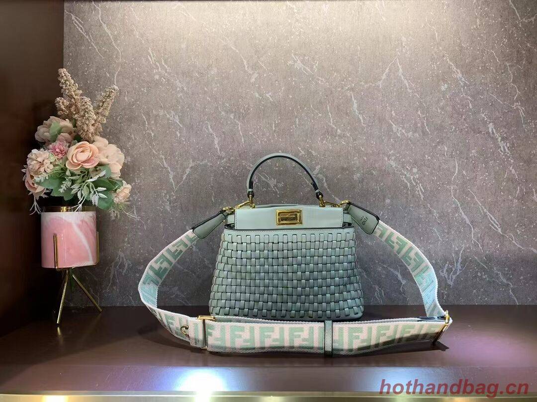 Fendi Peekaboo Mini braided leather bag 8BN244A green Fendi Peekaboo Mini braided leather bag 8BN244A green