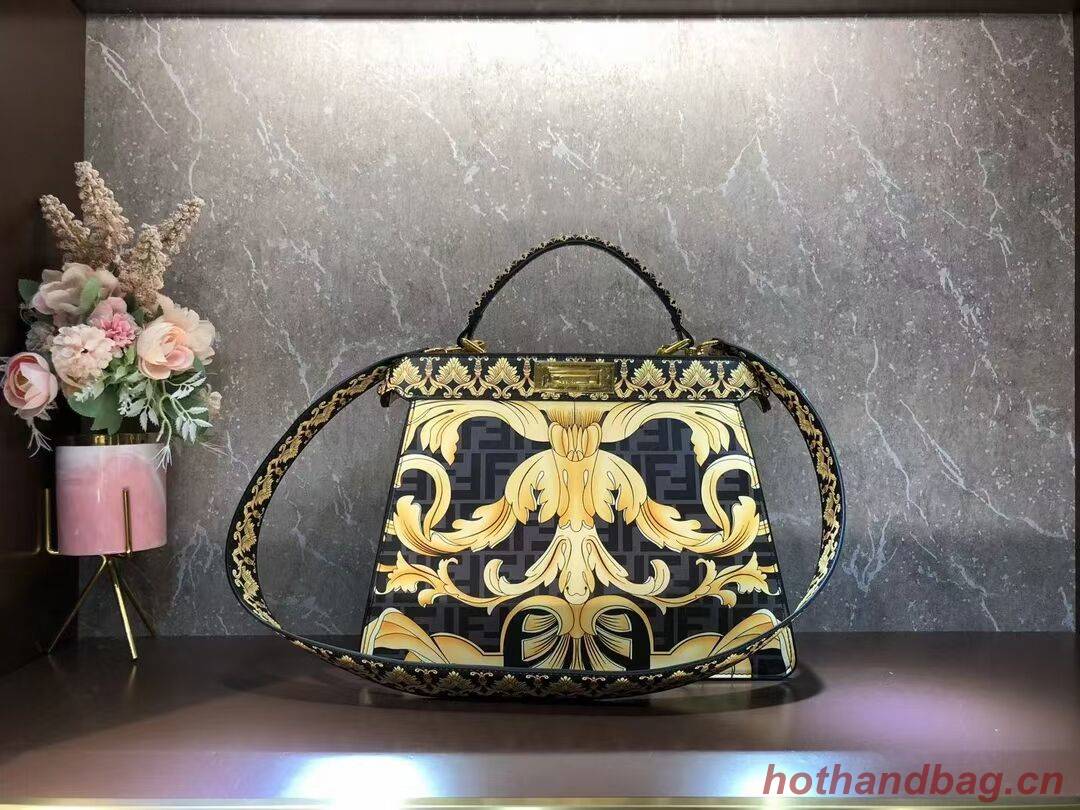 Fendi Peekaboo printed silk bag bag F1951 black Fendi Peekaboo printed silk bag bag F1951 black