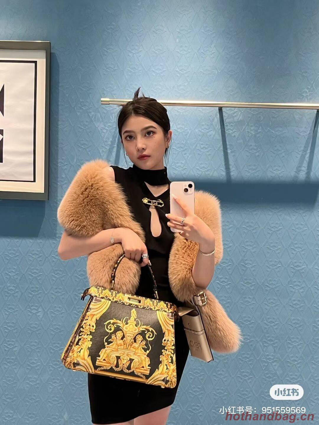 Fendi Peekaboo printed silk bag bag F1951 black Fendi Peekaboo printed silk bag bag F1951 black