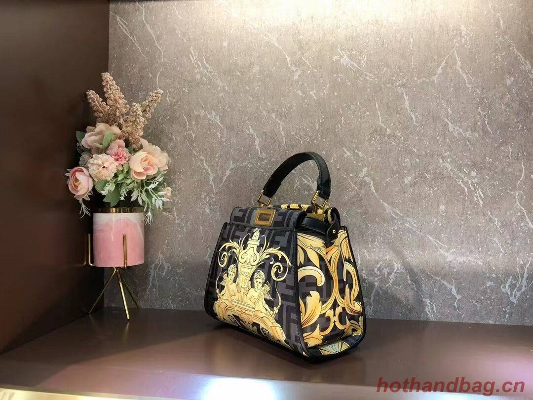 Fendi mini Peekaboo printed silk bag bag F1952 black Fendi mini Peekaboo printed silk bag bag F1952 black