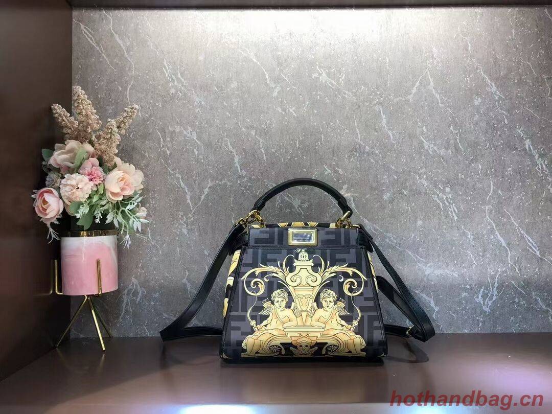Fendi mini Peekaboo printed silk bag bag F1952 black Fendi mini Peekaboo printed silk bag bag F1952 black