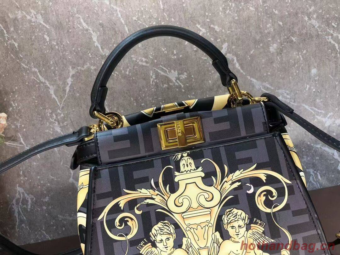 Fendi mini Peekaboo printed silk bag bag F1952 black Fendi mini Peekaboo printed silk bag bag F1952 black
