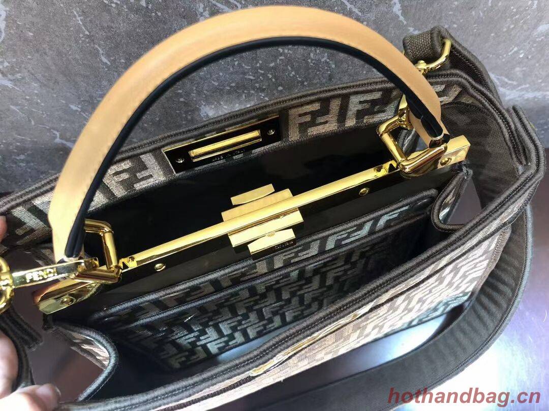 Fendi Peekaboo ISeeU FF tapestry fabric bag F1982 Khaki Fendi Peekaboo ISeeU FF tapestry fabric bag F1982 Khaki