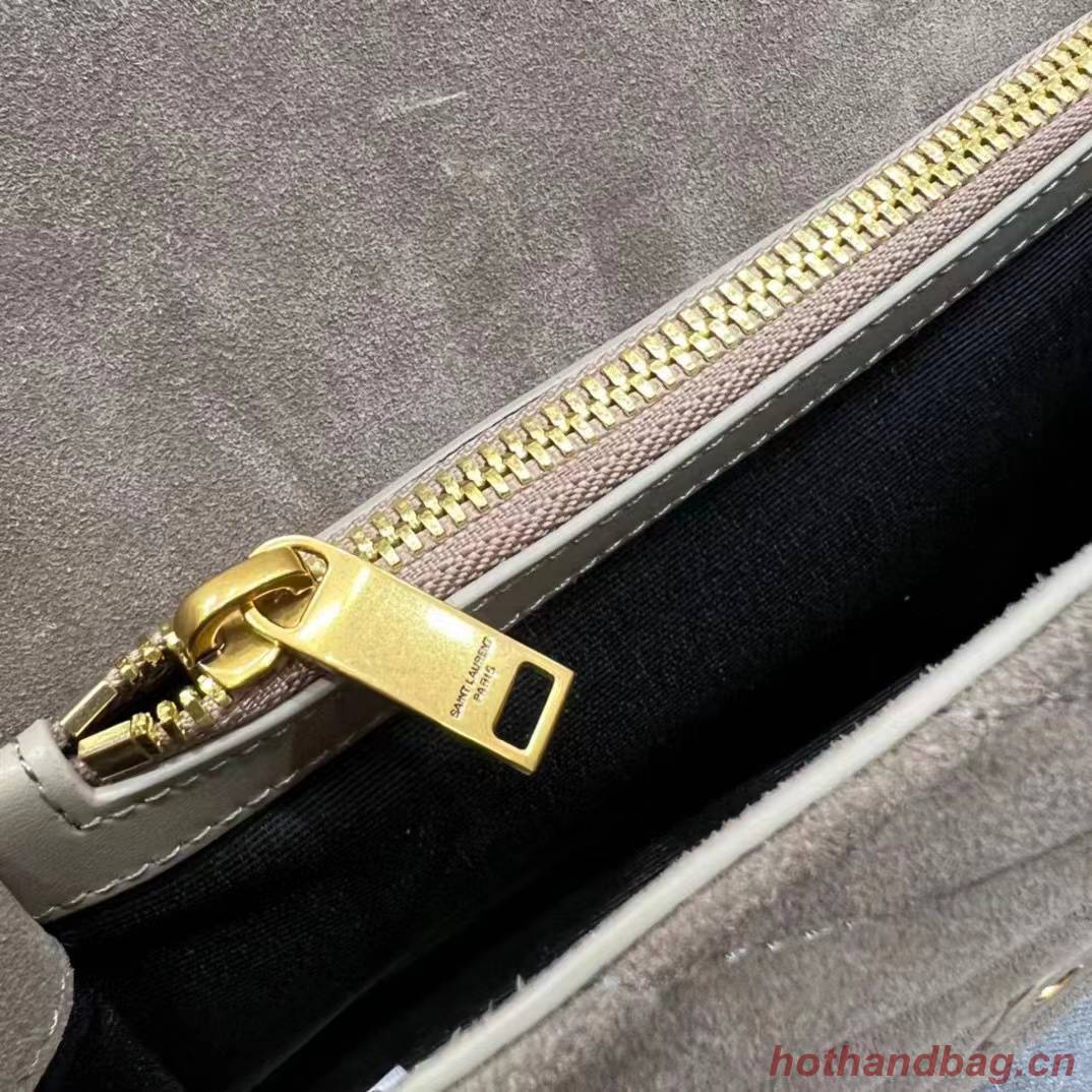 SAINT LAURENT COLLEGE MEDIUM CHAIN BAG IN LIGHT SUEDE WITH FRINGES 5317050 DUSTY GREY SAINT LAURENT COLLEGE MEDIUM CHAIN BAG IN LIGHT SUEDE WITH FRINGES 5317050 DUSTY GREY