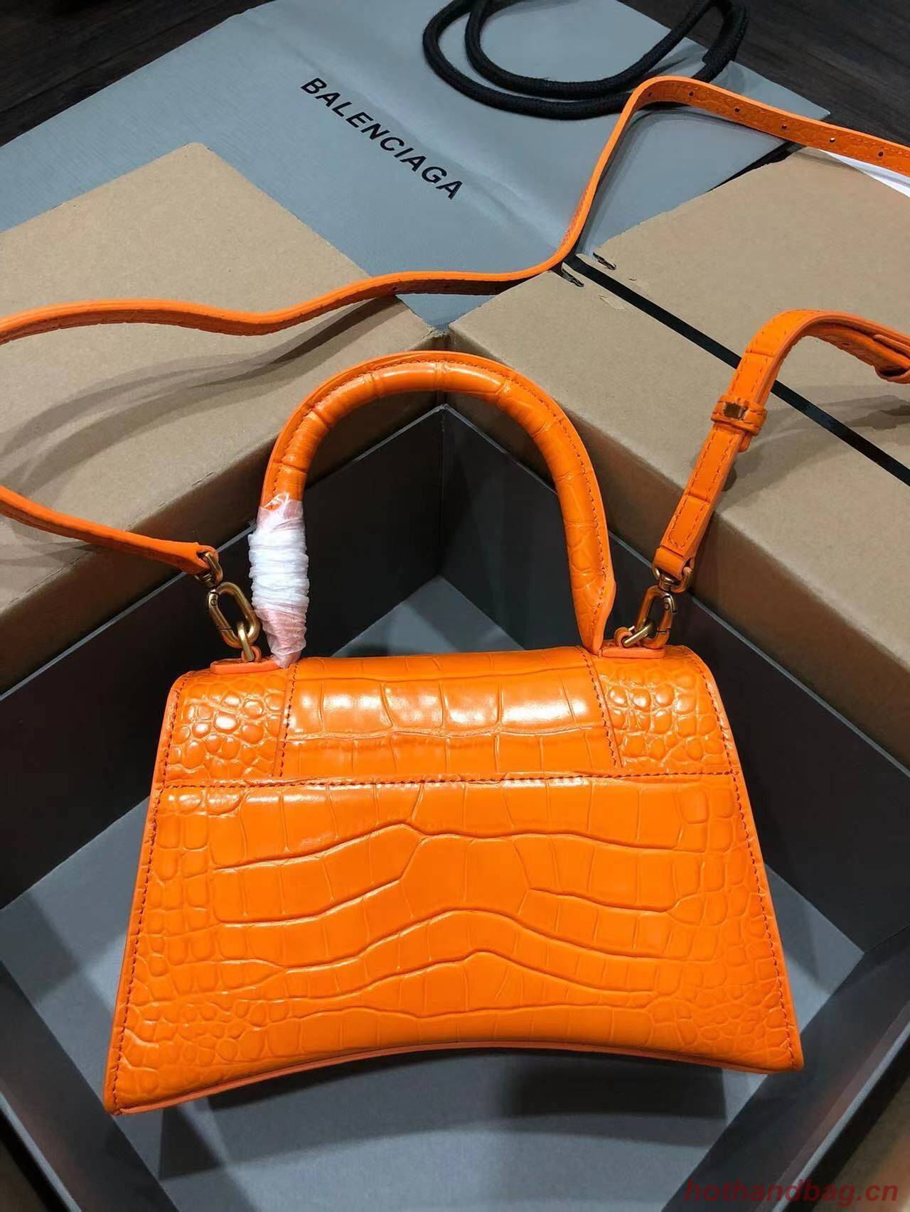 Balenciaga HOURGLASS SMALL TOP HANDLE BAG crocodile embossed calfskin B108895C Orange Balenciaga HOURGLASS SMALL TOP HANDLE BAG crocodile embossed calfskin B108895C Orange
