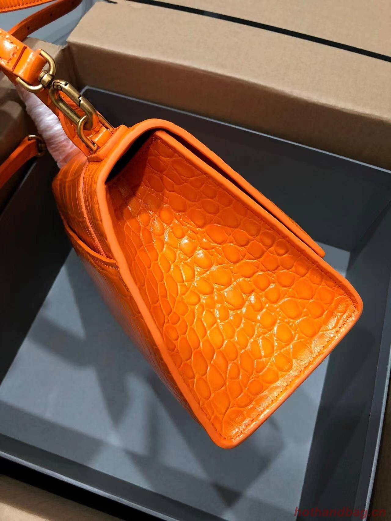 Balenciaga HOURGLASS SMALL TOP HANDLE BAG crocodile embossed calfskin B108895C Orange Balenciaga HOURGLASS SMALL TOP HANDLE BAG crocodile embossed calfskin B108895C Orange