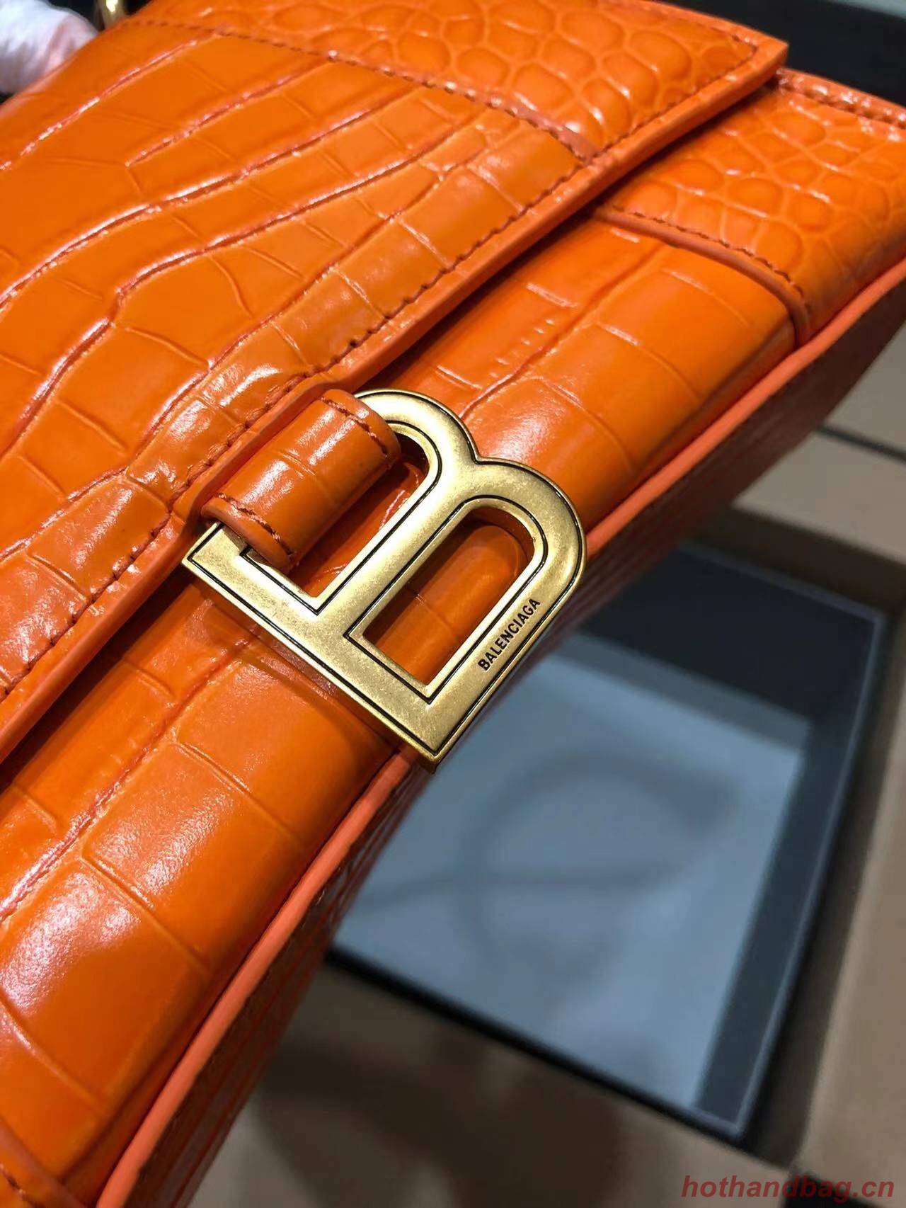 Balenciaga HOURGLASS SMALL TOP HANDLE BAG crocodile embossed calfskin B108895C Orange Balenciaga HOURGLASS SMALL TOP HANDLE BAG crocodile embossed calfskin B108895C Orange