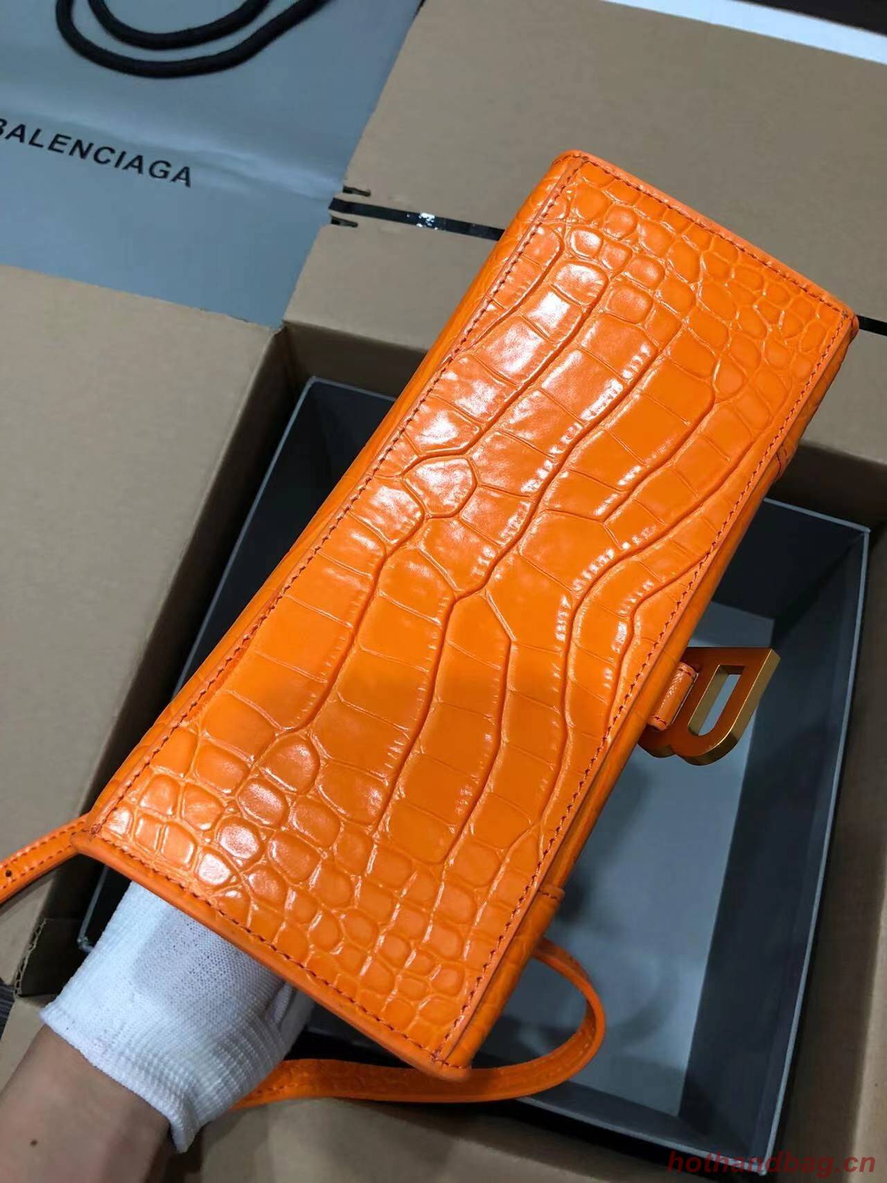 Balenciaga HOURGLASS SMALL TOP HANDLE BAG crocodile embossed calfskin B108895C Orange Balenciaga HOURGLASS SMALL TOP HANDLE BAG crocodile embossed calfskin B108895C Orange