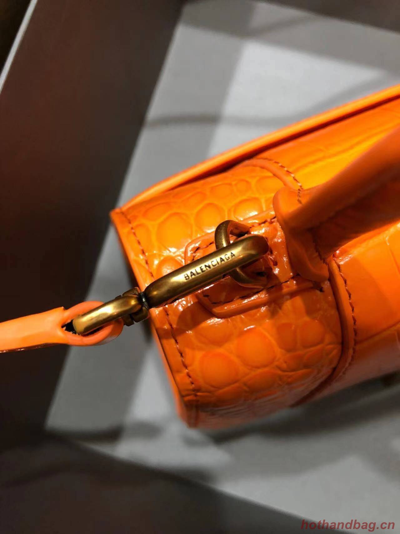 Balenciaga HOURGLASS SMALL TOP HANDLE BAG crocodile embossed calfskin B108895C Orange Balenciaga HOURGLASS SMALL TOP HANDLE BAG crocodile embossed calfskin B108895C Orange