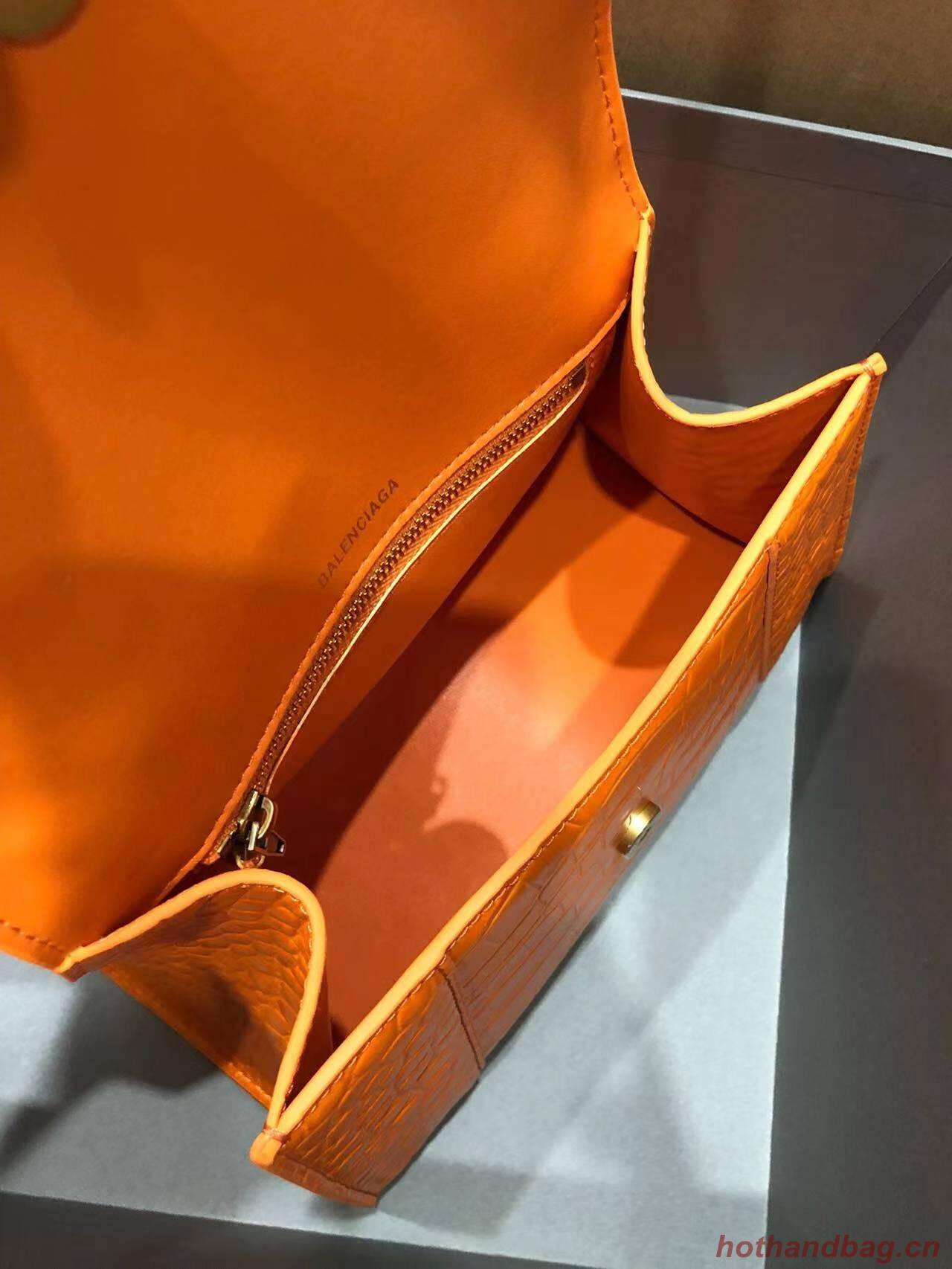 Balenciaga HOURGLASS SMALL TOP HANDLE BAG crocodile embossed calfskin B108895C Orange Balenciaga HOURGLASS SMALL TOP HANDLE BAG crocodile embossed calfskin B108895C Orange
