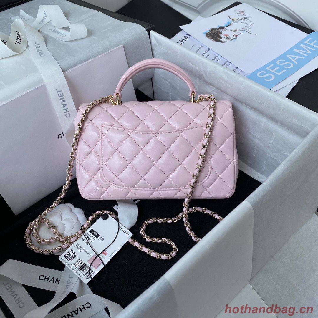 CHANEL 22B mini CF flap bag with top handle AS2431 Pink CHANEL 22B mini CF flap bag with top handle AS2431 Pink