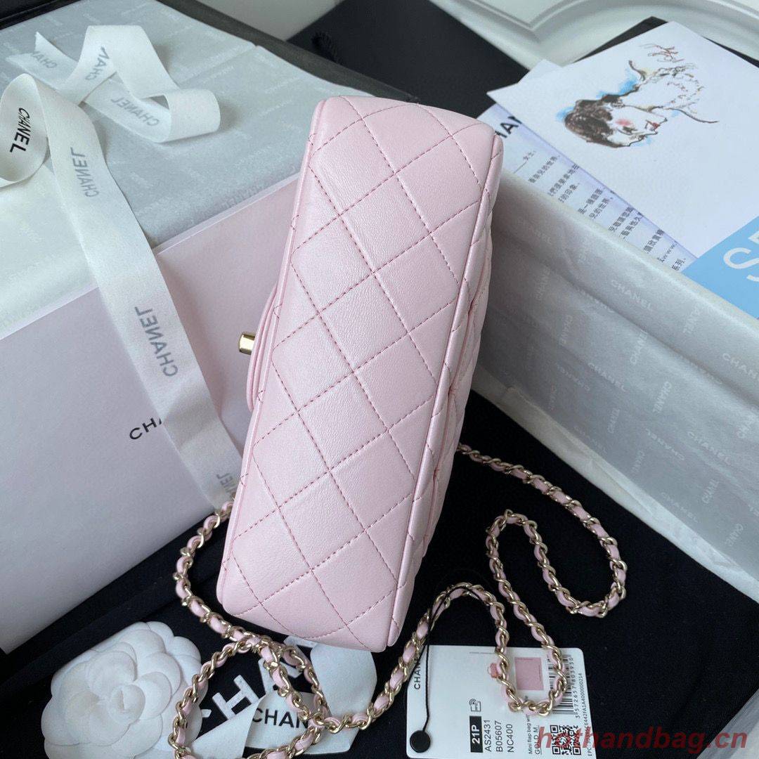 CHANEL 22B mini CF flap bag with top handle AS2431 Pink CHANEL 22B mini CF flap bag with top handle AS2431 Pink