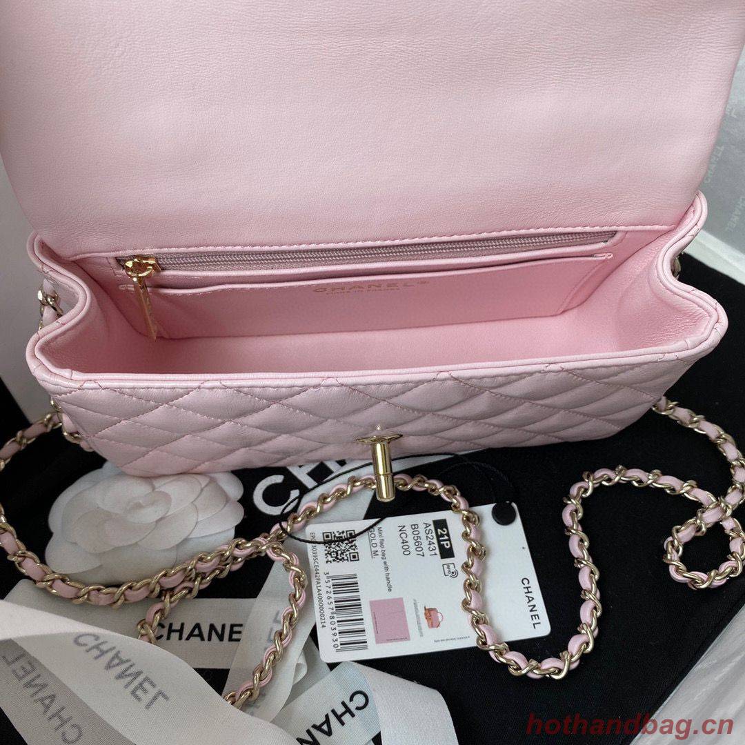 CHANEL 22B mini CF flap bag with top handle AS2431 Pink CHANEL 22B mini CF flap bag with top handle AS2431 Pink