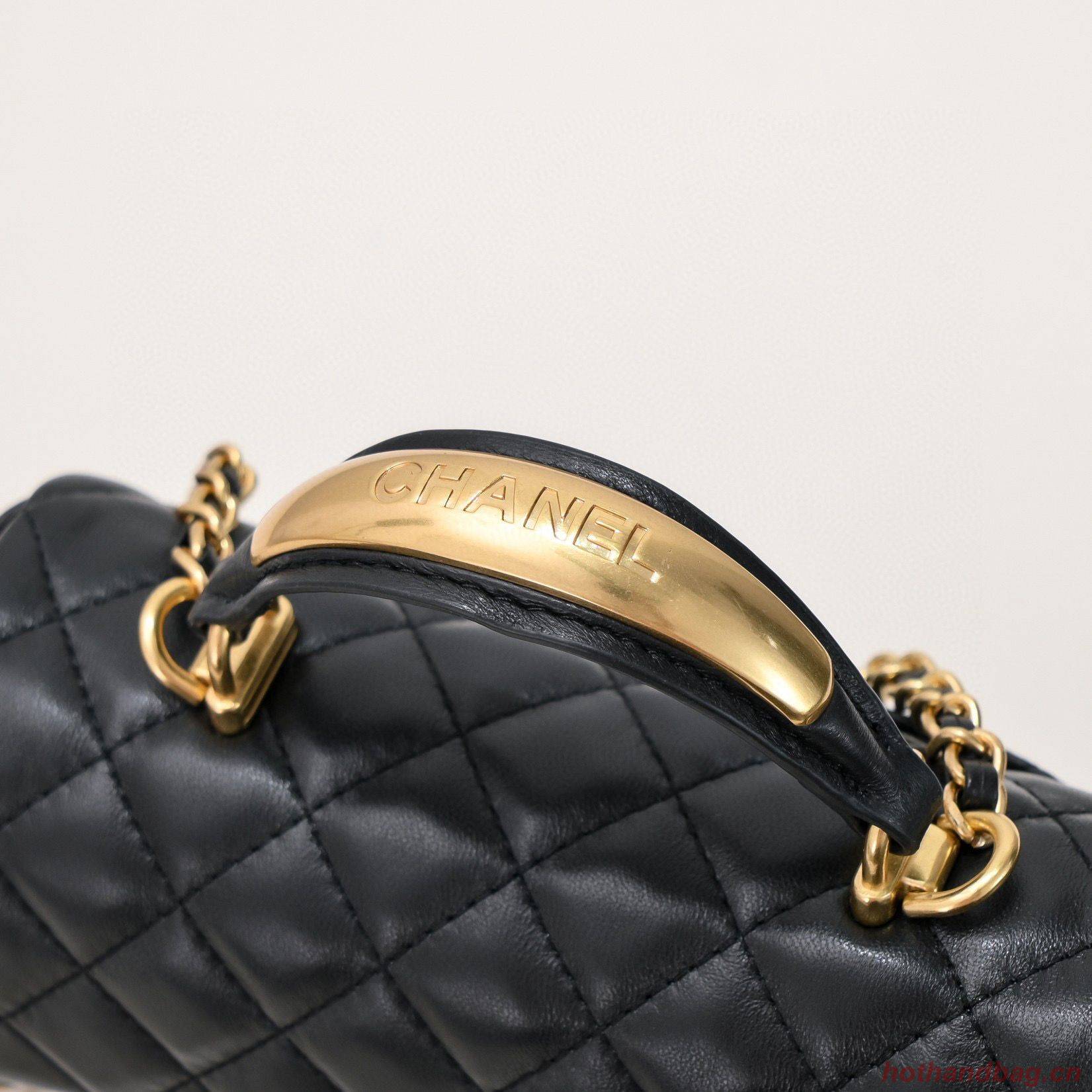 CHANEL 22B mini CF flap bag with Gold hardware top handle AS2431 Black CHANEL 22B mini CF flap bag with Gold hardware top handle AS2431 Black