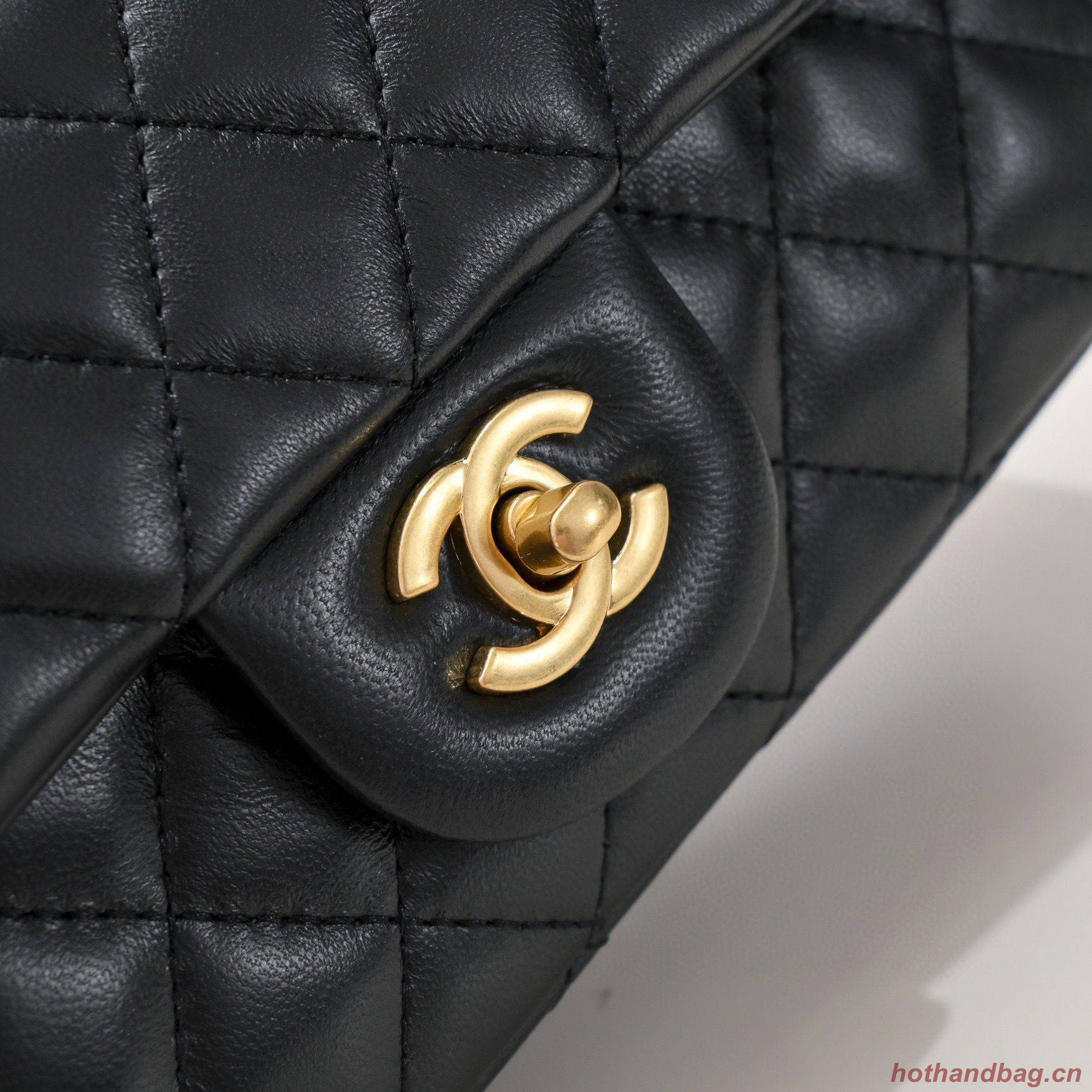 CHANEL 22B mini CF flap bag with Gold hardware top handle AS2431 Black CHANEL 22B mini CF flap bag with Gold hardware top handle AS2431 Black