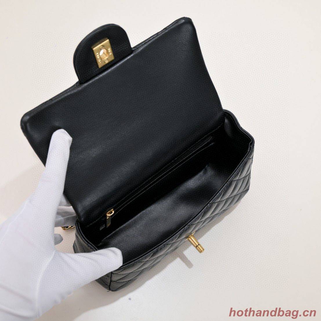 CHANEL 22B mini CF flap bag with Gold hardware top handle AS2431 Black CHANEL 22B mini CF flap bag with Gold hardware top handle AS2431 Black