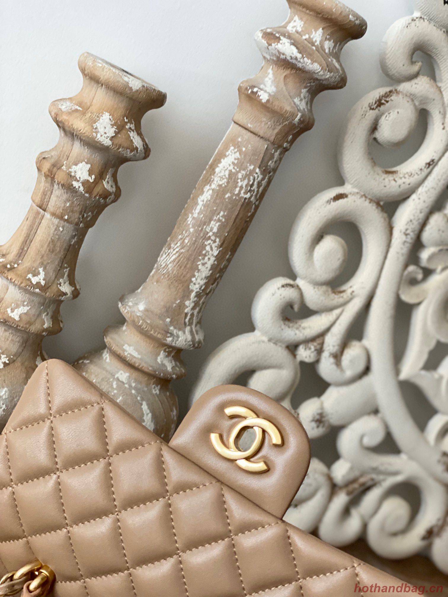 CHANEL 22B mini flap bag with Gold hardware top handle AS2431 Khaki CHANEL 22B mini flap bag with Gold hardware top handle AS2431 Khaki