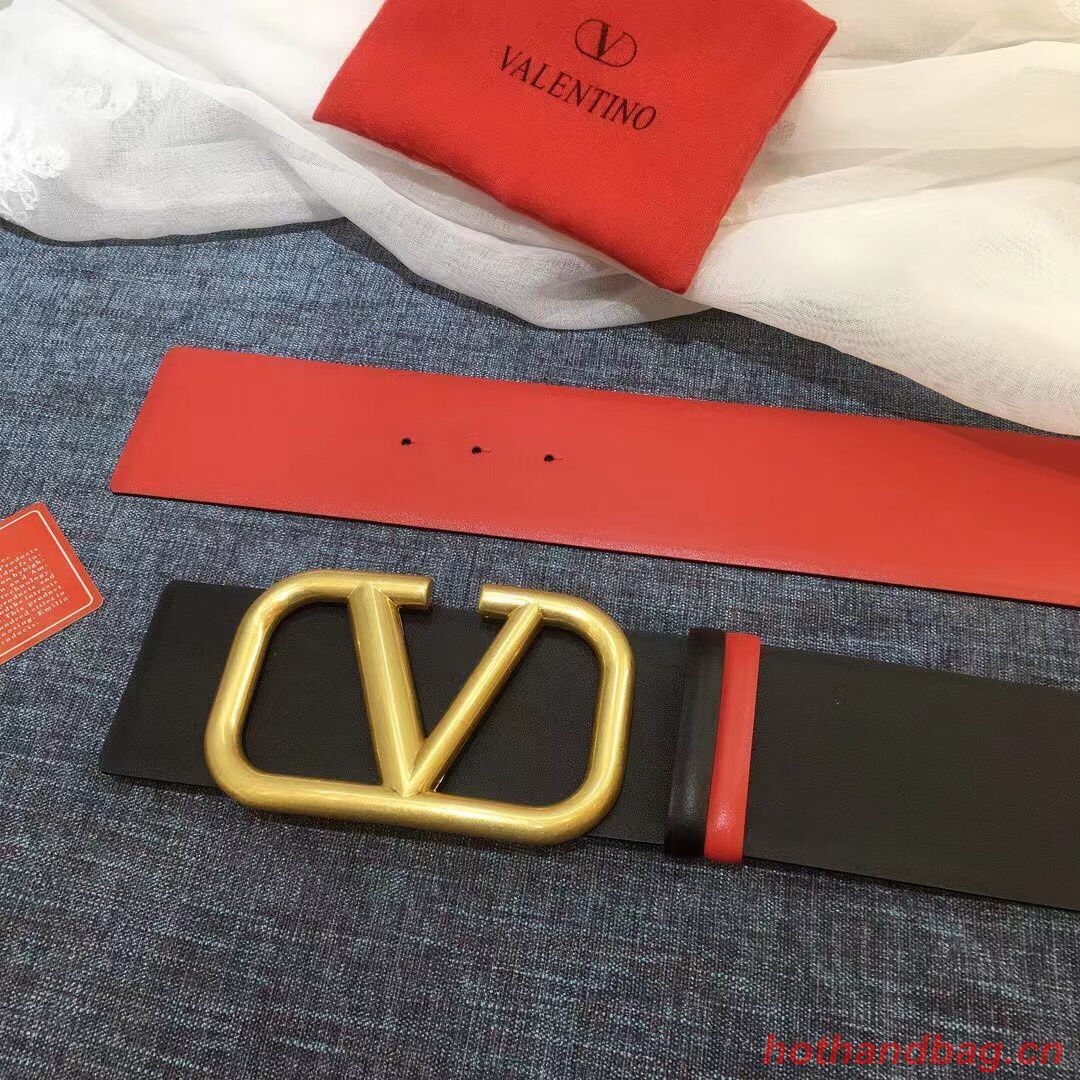 Valentino Original Calf Leather Belt 7.0CM V96783-2 Black&Red Valentino Original Calf Leather Belt 7.0CM V96783-2 Black&Red