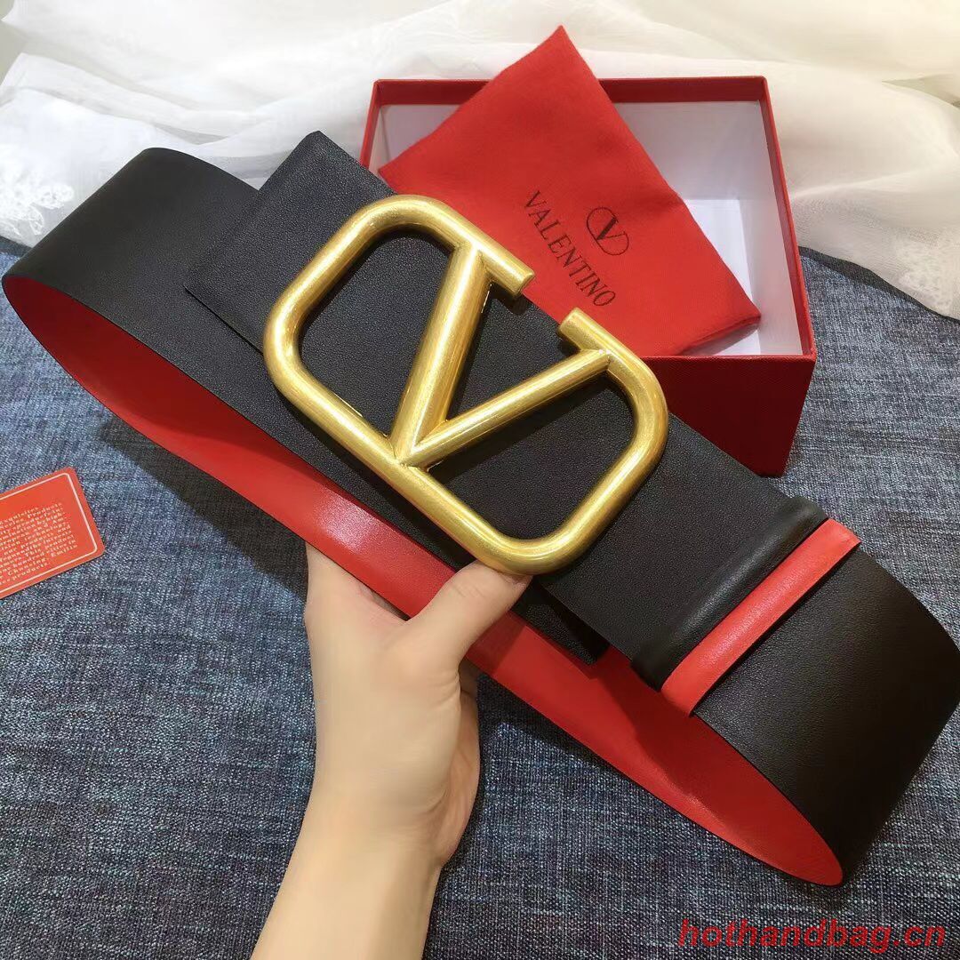 Valentino Original Calf Leather Belt 7.0CM V96783-2 Black&Red Valentino Original Calf Leather Belt 7.0CM V96783-2 Black&Red