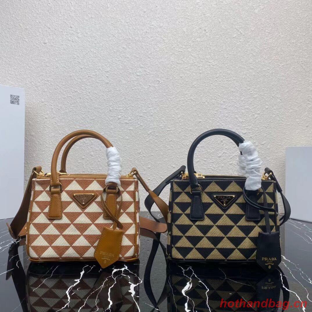 Prada Galleria embroidered jacquard fabric mini bag 1BA906 white&brown Prada Galleria embroidered jacquard fabric mini bag 1BA906 white&brown