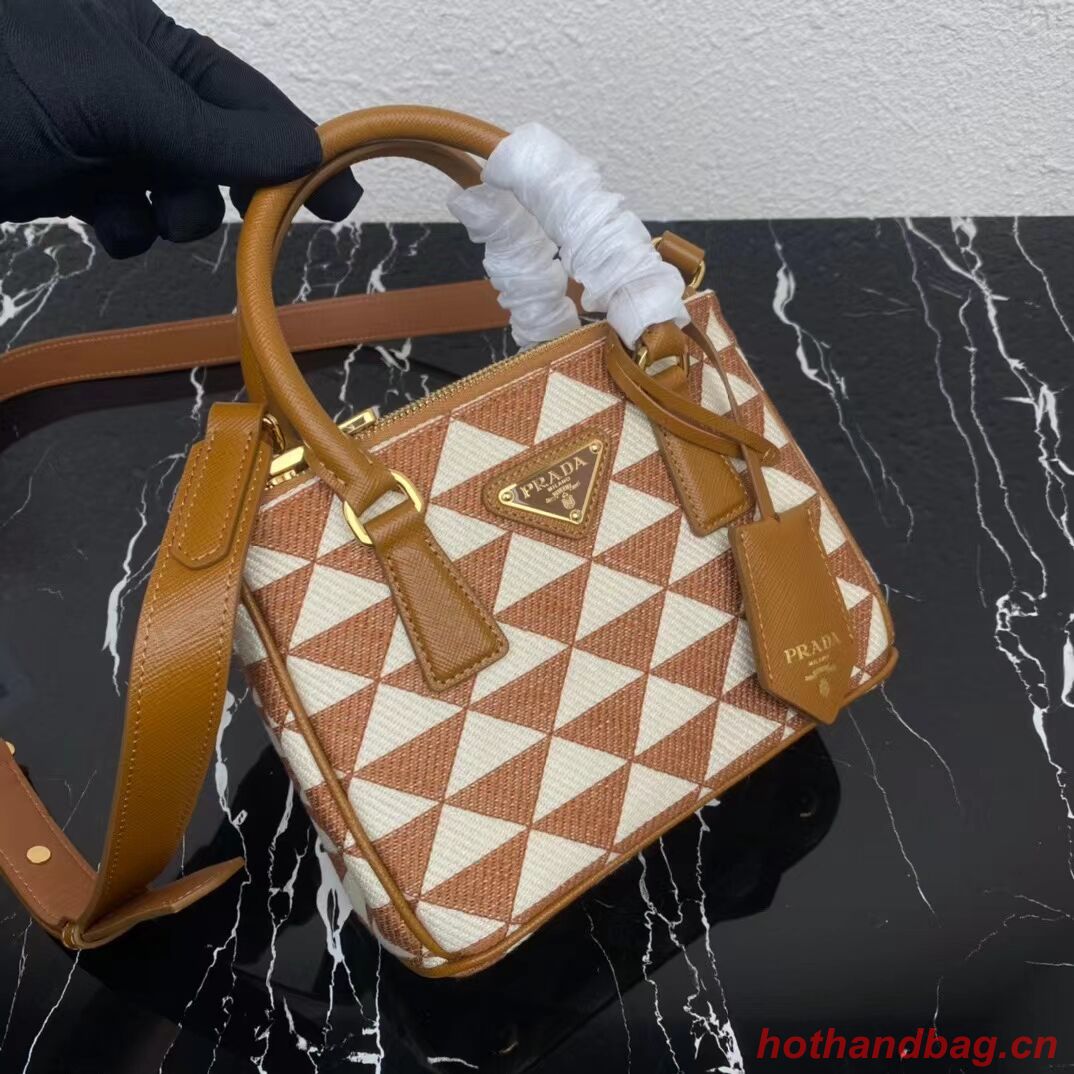 Prada Galleria embroidered jacquard fabric mini bag 1BA906 white&brown Prada Galleria embroidered jacquard fabric mini bag 1BA906 white&brown