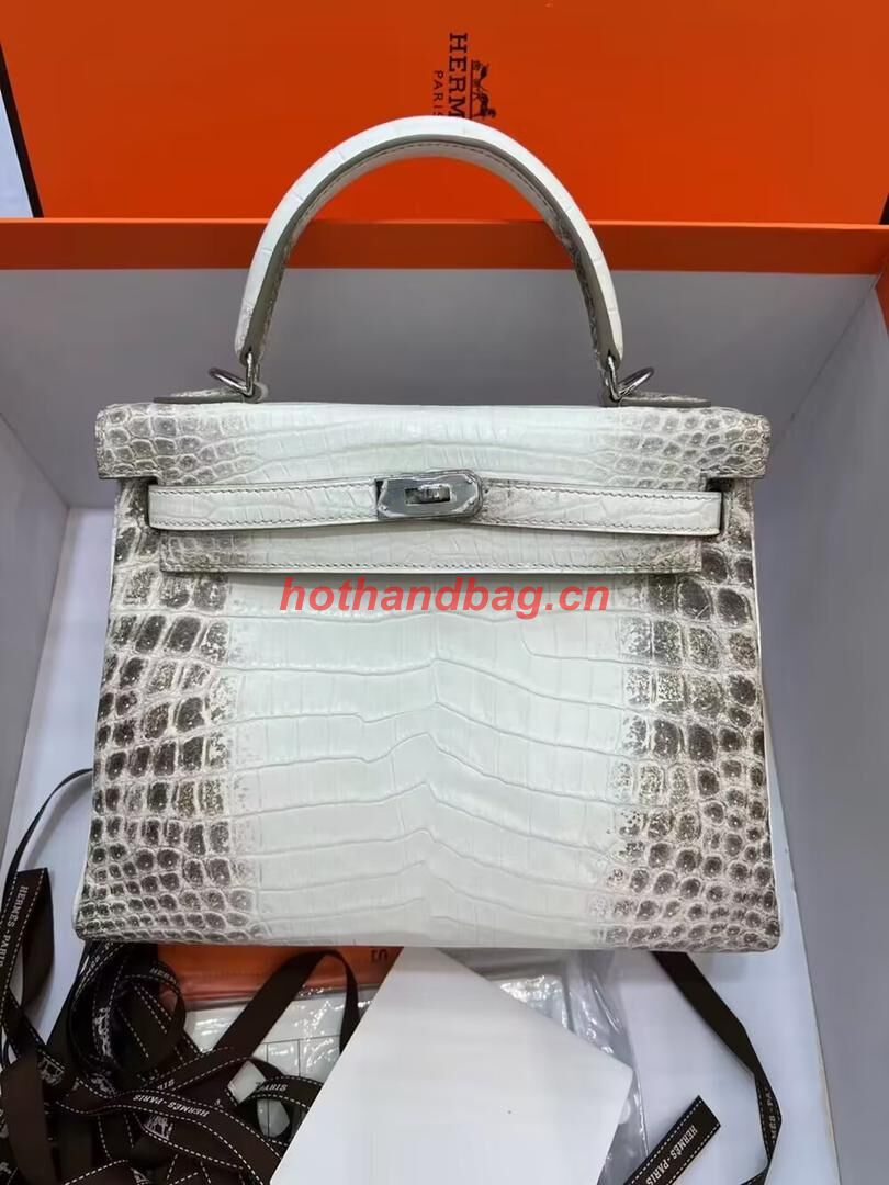 Hermes Kelly 25CM Original South African Nile Crocodile Leather Bag KL25 White&Gray Hermes Kelly 25CM Original South African Nile Crocodile Leather Bag KL25 White&Gray