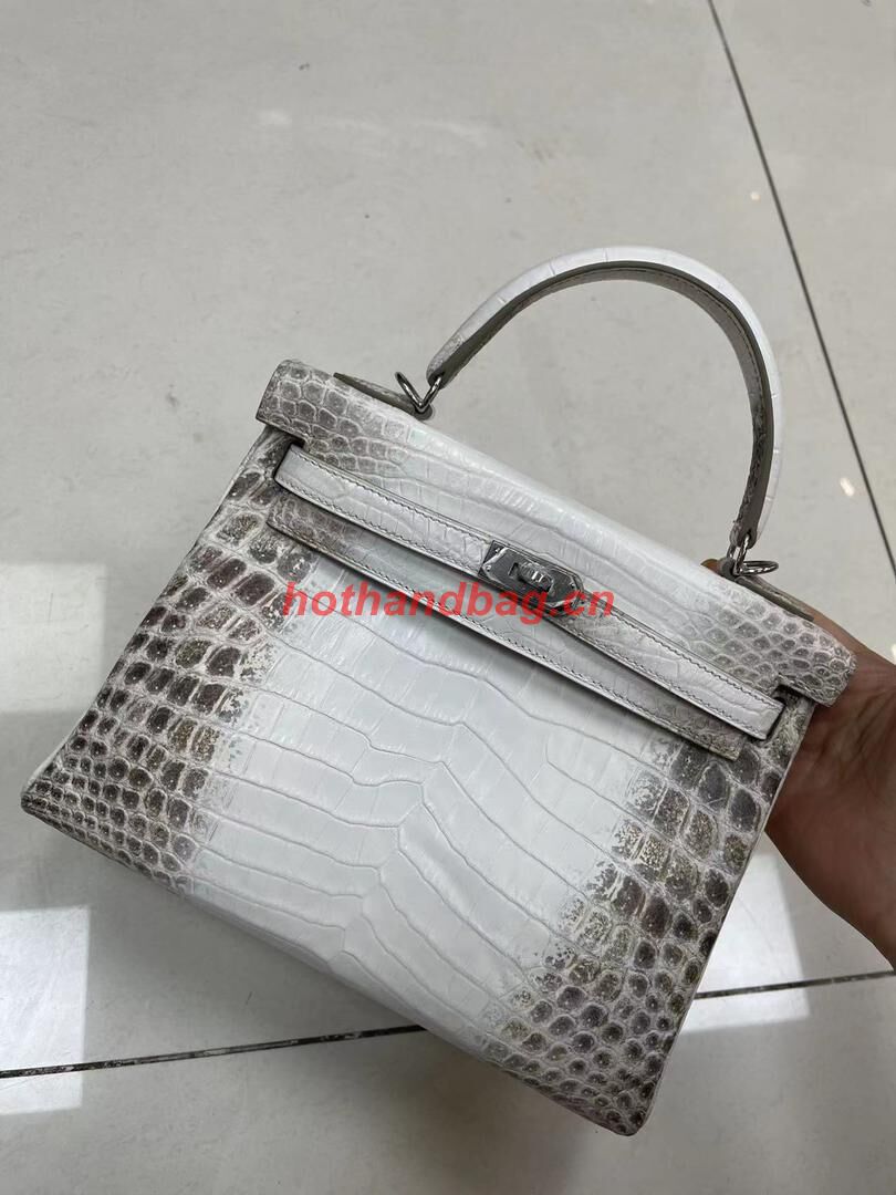 Hermes Kelly 25CM Original South African Nile Crocodile Leather Bag KL25 White&Gray Hermes Kelly 25CM Original South African Nile Crocodile Leather Bag KL25 White&Gray