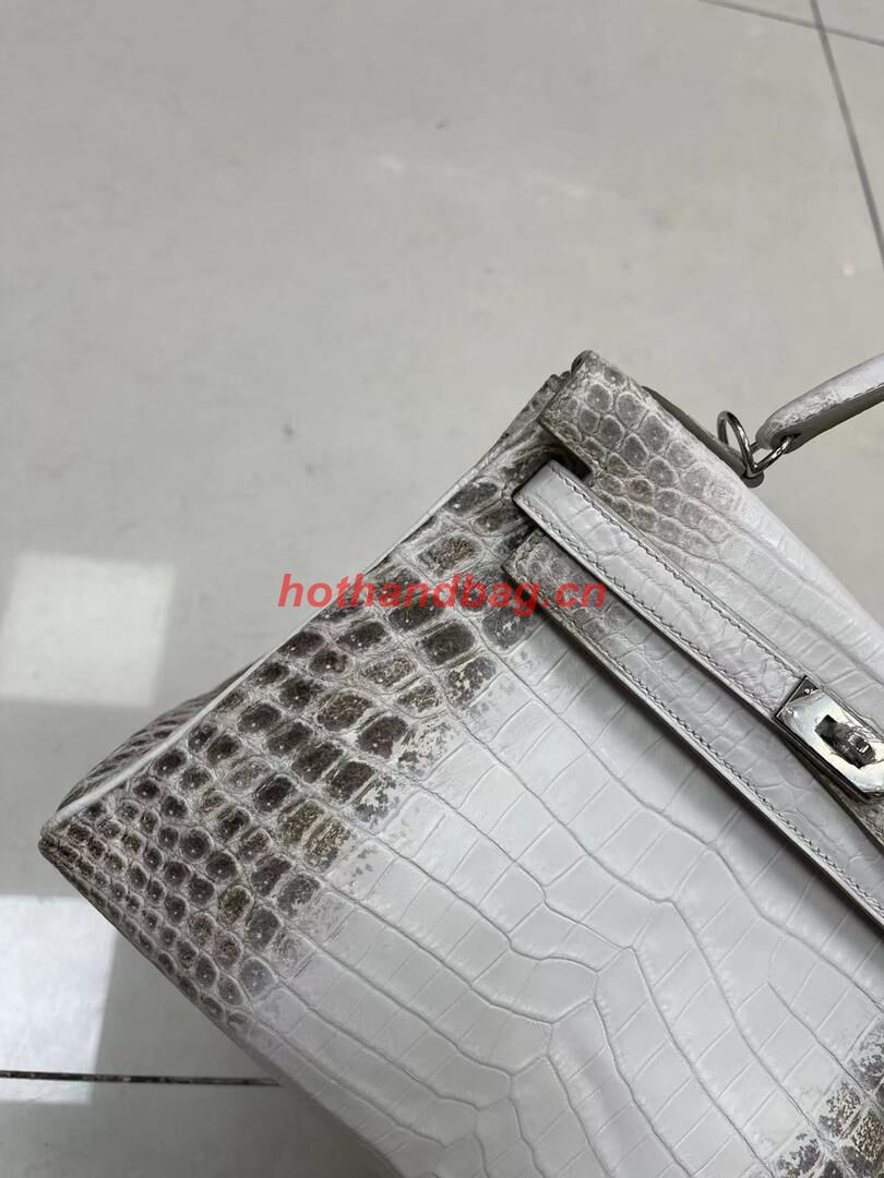 Hermes Kelly 25CM Original South African Nile Crocodile Leather Bag KL25 White&Gray Hermes Kelly 25CM Original South African Nile Crocodile Leather Bag KL25 White&Gray